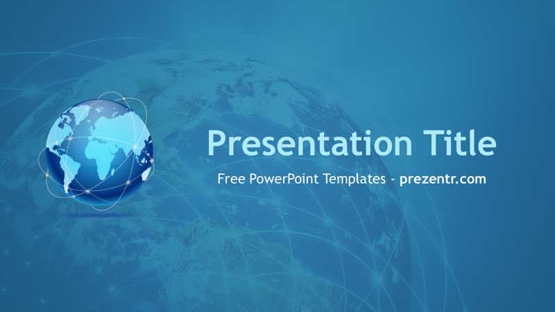 Blue globe with network lines on digital world map background, Globalization PowerPoint Template title slide