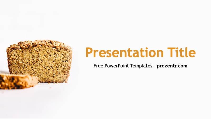 Healthy Bread PowerPoint Template cover slide with whole grain bread loaf on white background and orange title text