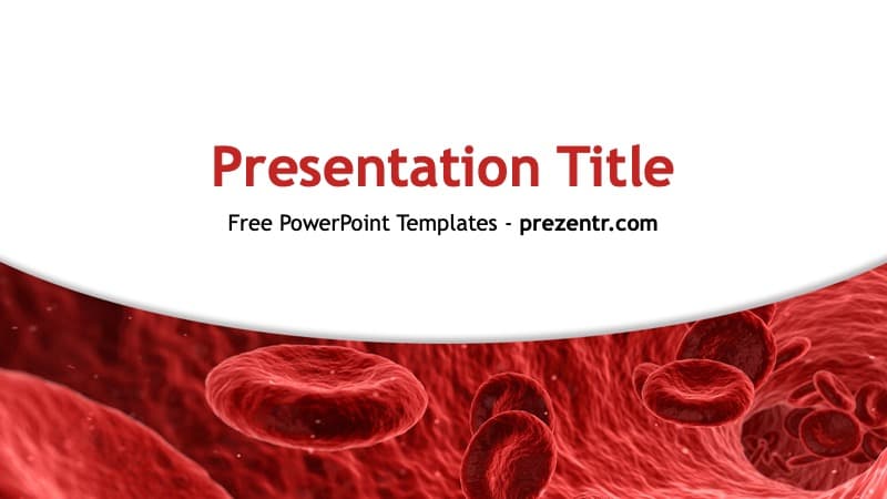 Red blood cells flowing across white background with "Presentation Title" text for Hematology PowerPoint Template cover slide