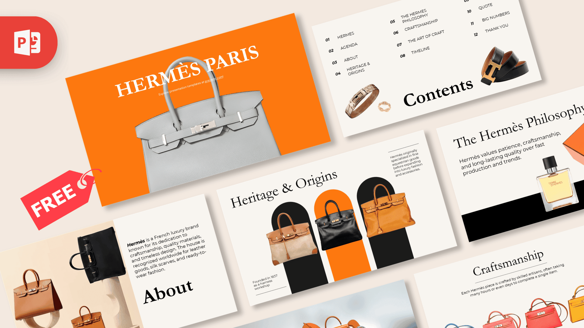 Hermès PowerPoint Template – preview of all slides