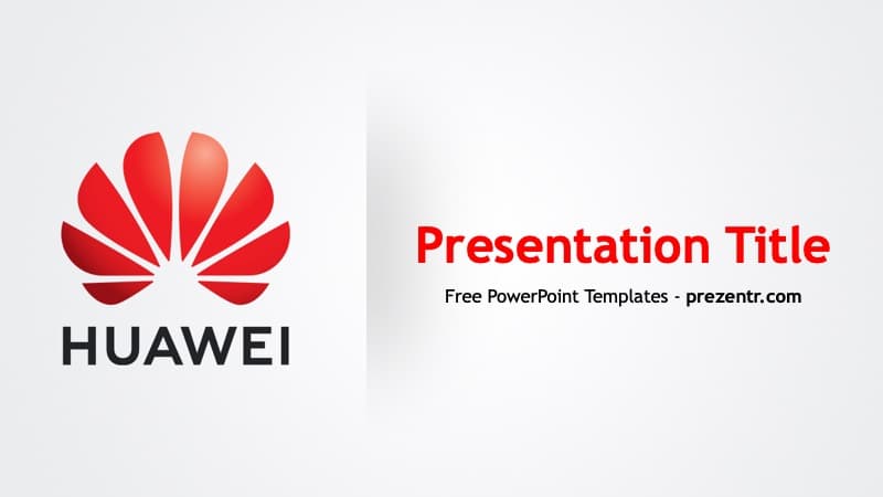 Huawei PowerPoint Template title slide with red Huawei logo on a light grey background
