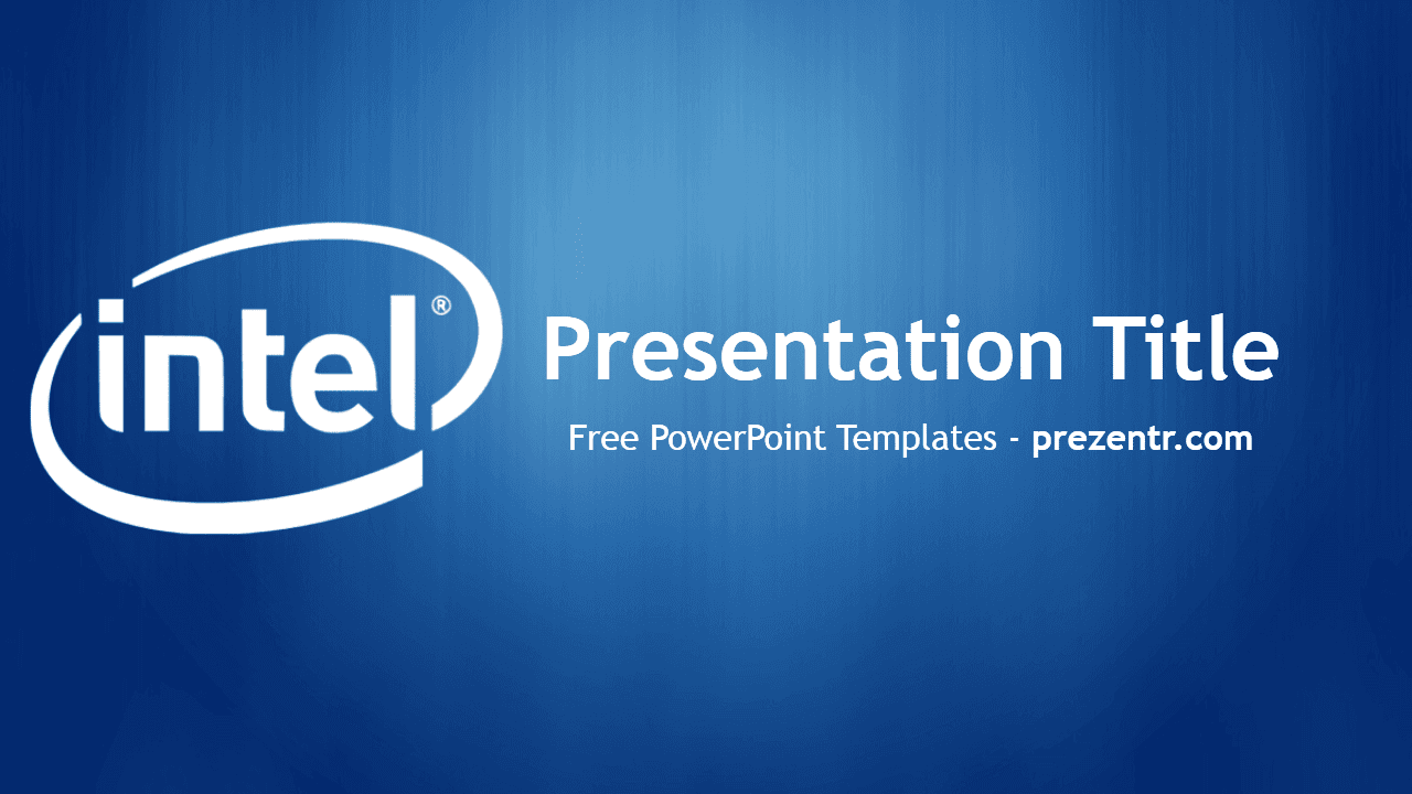 Intel PowerPoint Template cover slide with white Intel logo on blue gradient background and "Presentation Title" text