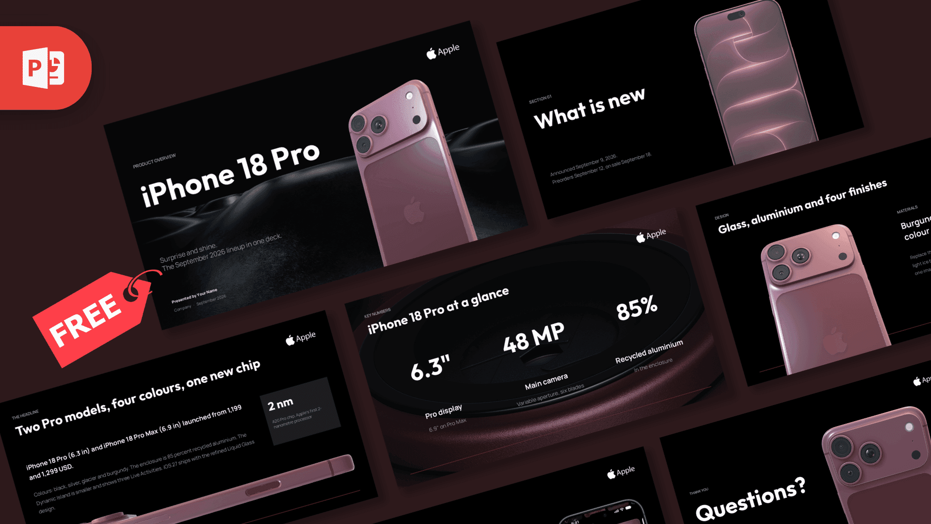 iPhone 18 Pro PowerPoint Template – preview of all slides