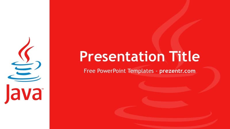 Java PowerPoint Template cover slide with red background, Java logo on left, and white text reading "Presentation Title