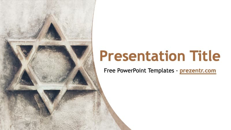 Jewish PowerPoint Template cover slide with Star of David symbol on textured beige background and brown title text