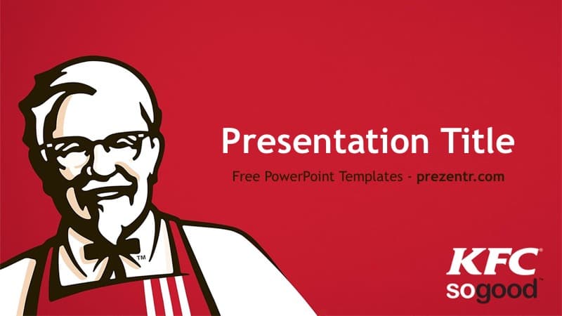 KFC PowerPoint Template cover slide featuring Colonel Sanders portrait on red background with white text and branding logo