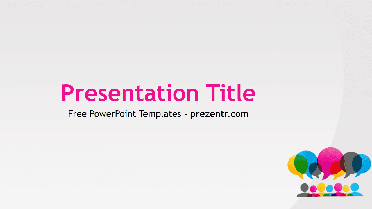 Languages PowerPoint Template cover slide with magenta title text and colorful speech bubble graphics