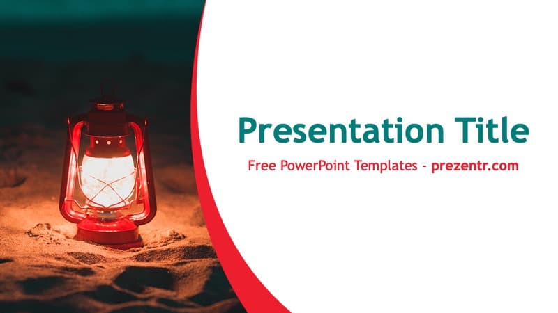 Red lantern on sandy ground with teal curved design and white text area for Light PowerPoint Template cover slide