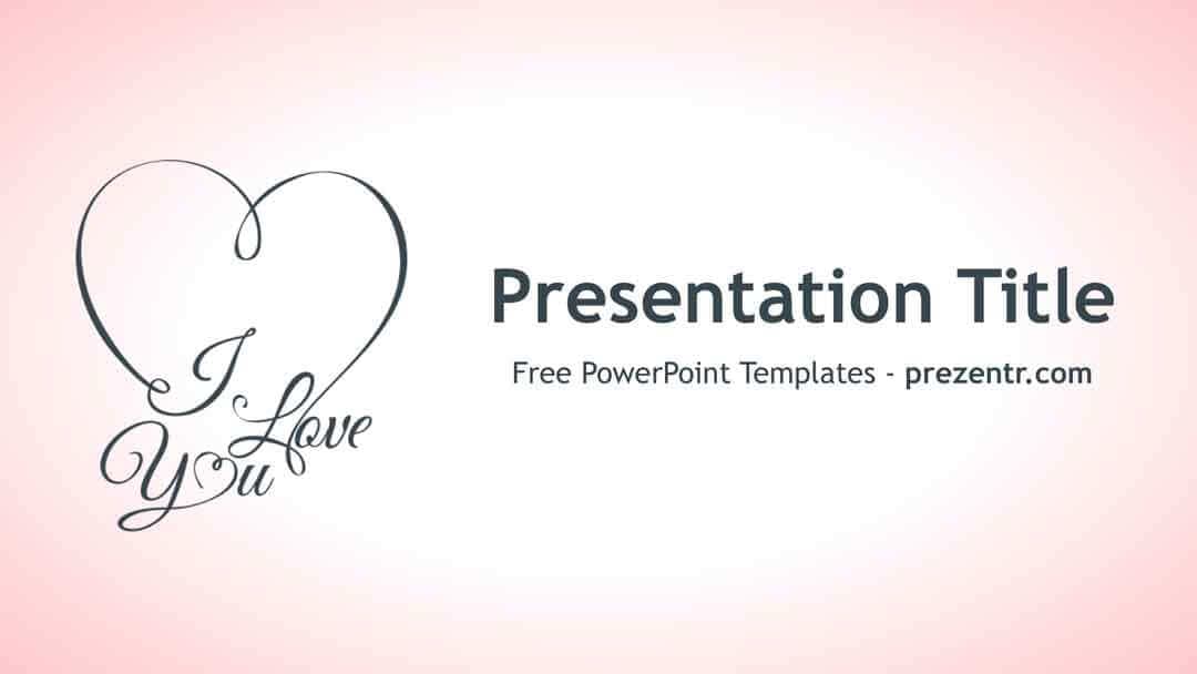 Pink gradient background with "I Love You" calligraphy in heart outline on left, template title and source text on right