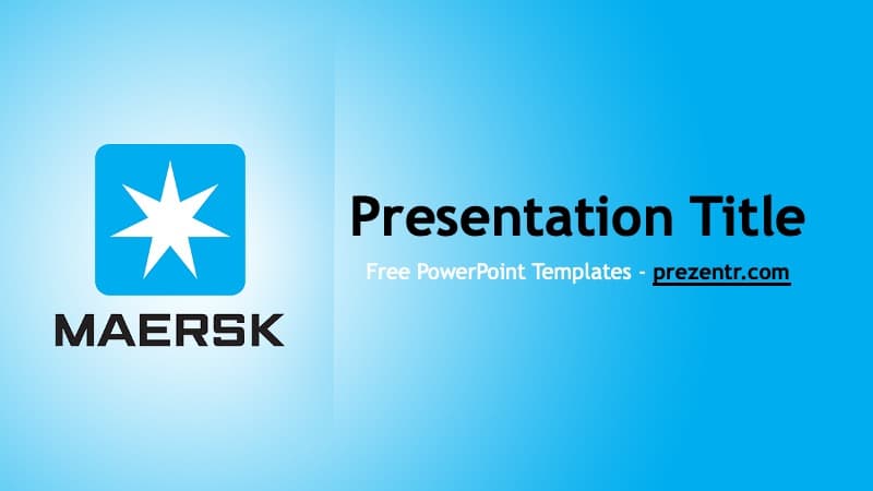 Maersk PowerPoint Template cover slide with blue gradient background, white star logo, and black title text on right side