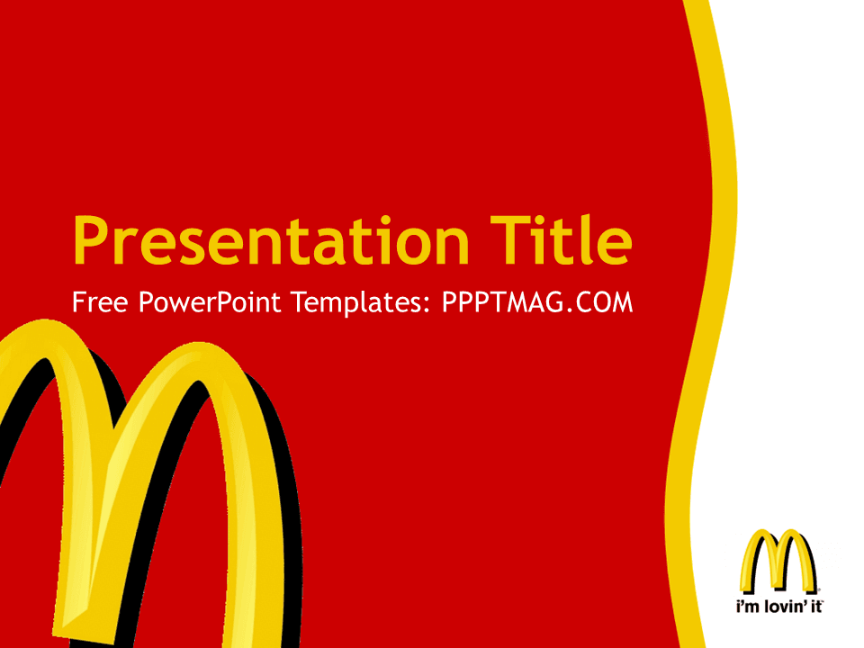 McDonald's PowerPoint Template cover slide with red background, yellow arches, and "I'm lovin' it" logo