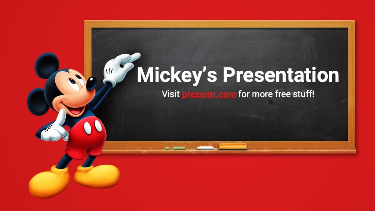 Mickey Mouse school template cover slide with red background and chalkboard layout
