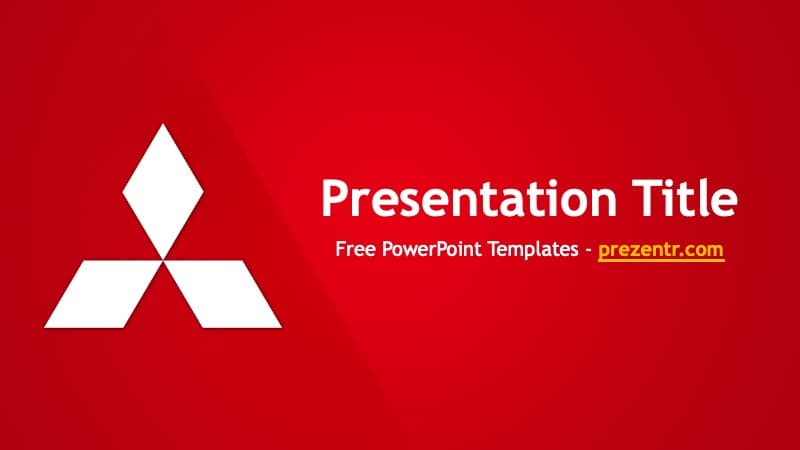 Red cover slide for Mitsubishi PowerPoint Template featuring white diamond logo on left and centered title text on right