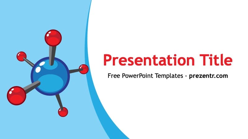 Molecule PowerPoint Template cover slide with blue molecule structure and red atoms on light blue background