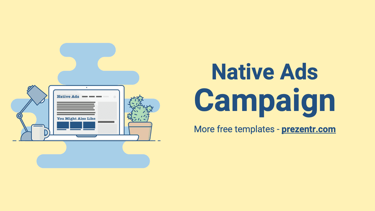 Main slide of the Native Advertising PowerPoint Template containing laptop and native ads example