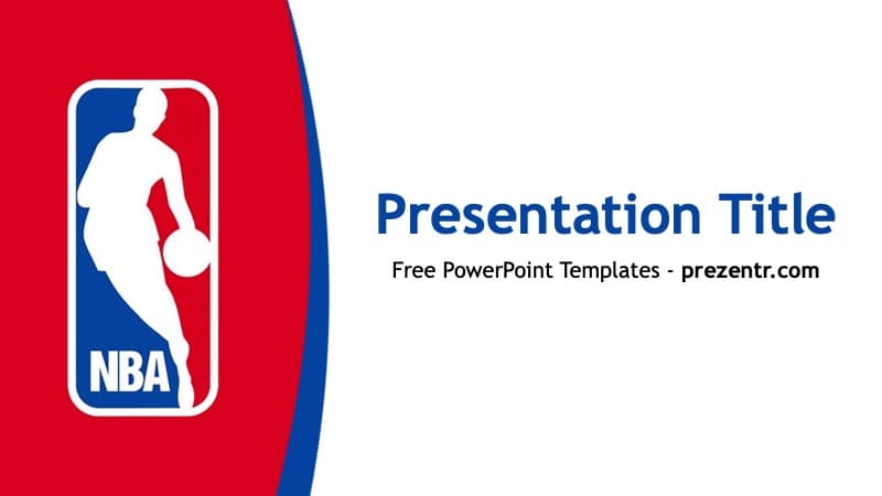 NBA PowerPoint Template cover slide with red and blue colors, NBA logo, and centered title layout