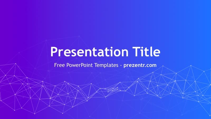 Networking PowerPoint template cover slide with purple-to-blue gradient and connected geometric nodes