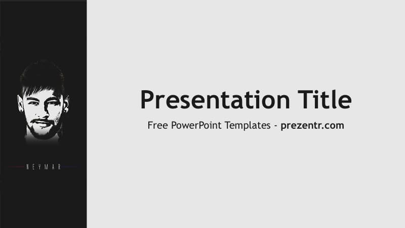Neymar PowerPoint Template cover slide with black sidebar portrait and light gray background