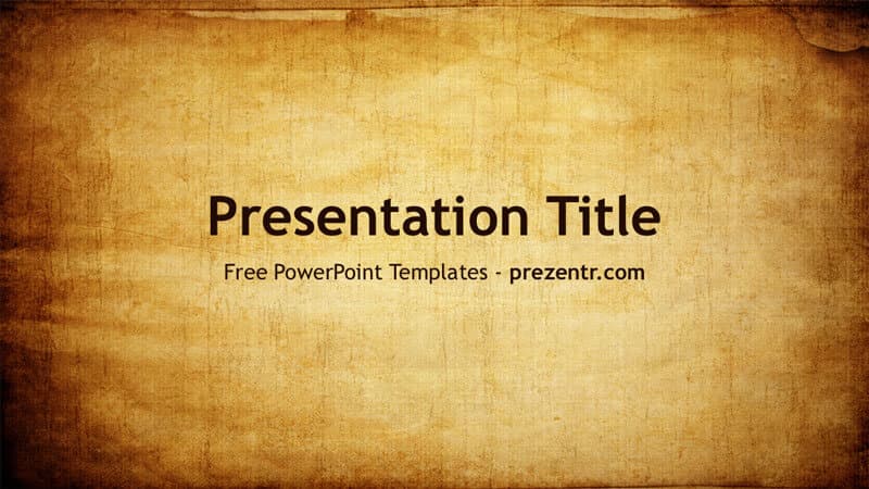 Old Paper PowerPoint Template title slide with aged tan and brown textured background, centered black text placeholder
