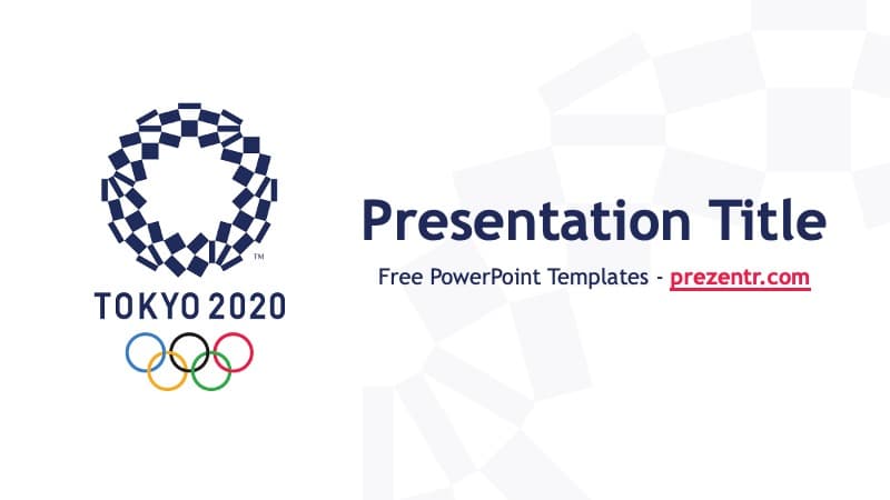 Tokyo 2020 Olympic Games PowerPoint Template cover slide with logo, rings, and title placeholder on white background
