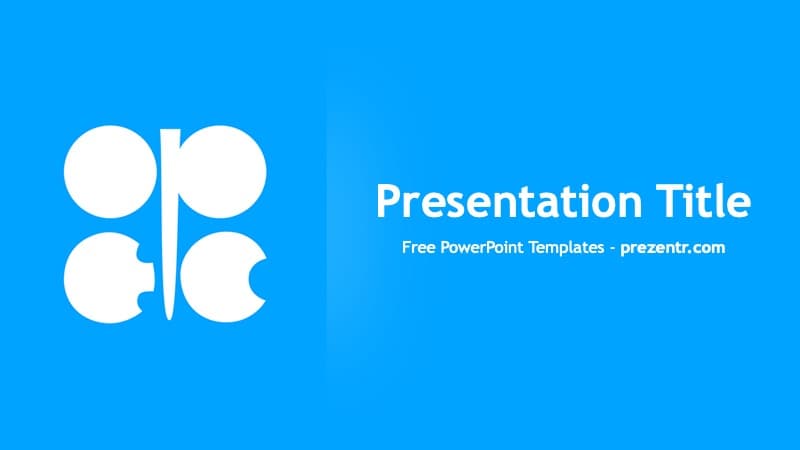 OPEC PowerPoint Template cover slide with white OPEC logo on blue background and presentation title text