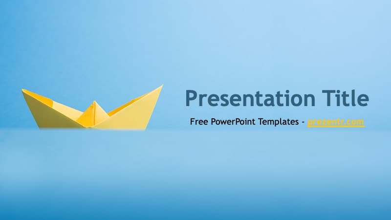 Yellow Paper Origami Boat on a Flat Blue Background