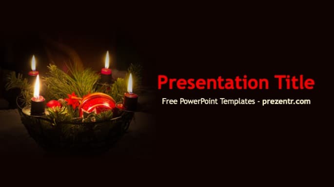 Orthodox Christmas PowerPoint Template cover slide featuring red candles and festive greenery on dark background