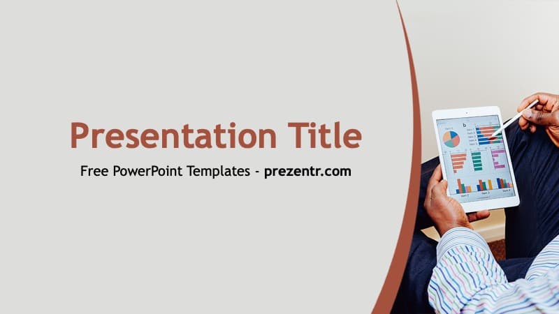 Paperless Office template cover slide featuring business analytics on tablet with red curved design element