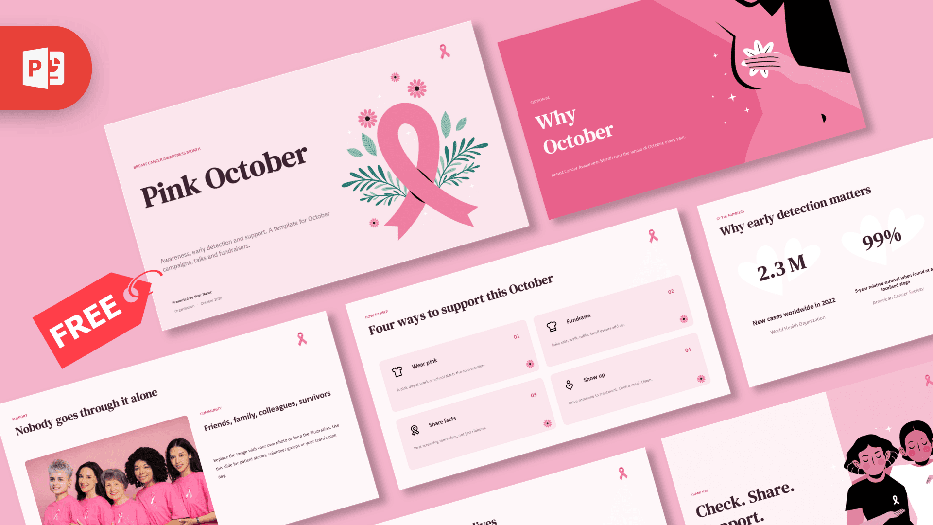 Pink October PowerPoint Template – preview of all slides