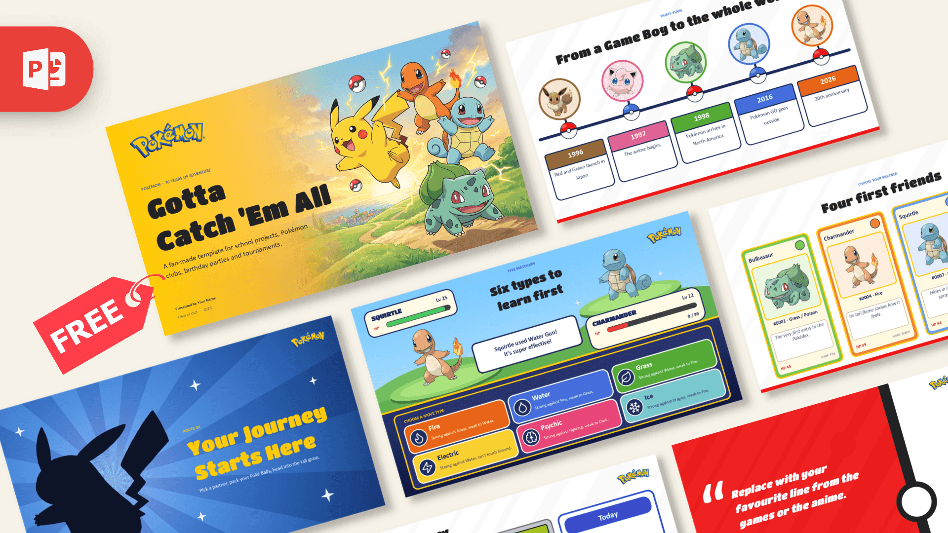 Pokemon PowerPoint Template – preview of all slides
