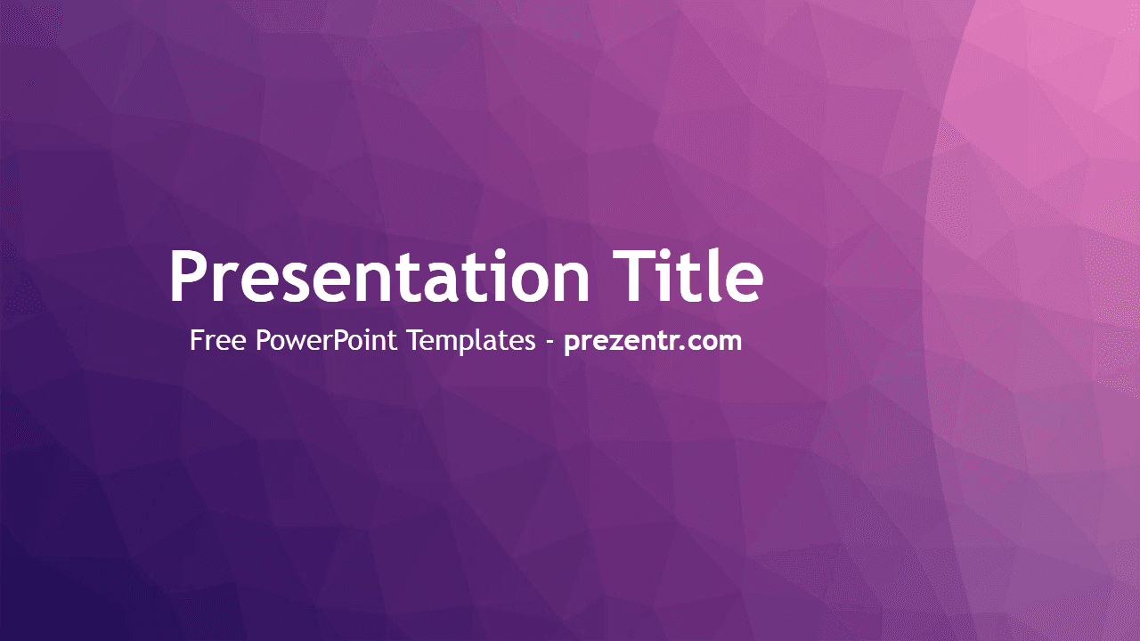 Purple & Pink PowerPoint Template title slide with geometric gradient background, centered white text, and modern design