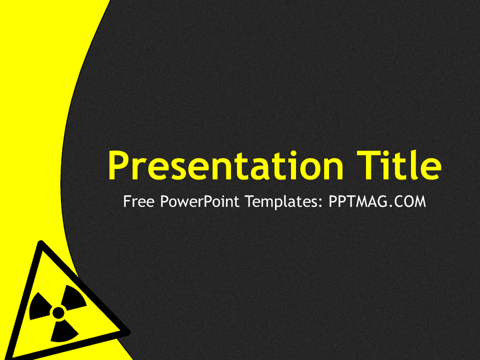 Radioactive PowerPoint Template cover slide with yellow and black radioactive symbol design