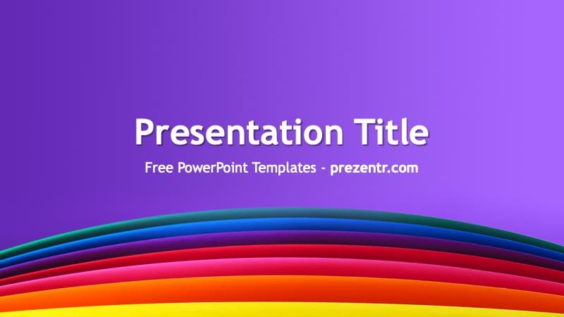 Rainbow PowerPoint Template cover slide with purple background and colorful curved stripes