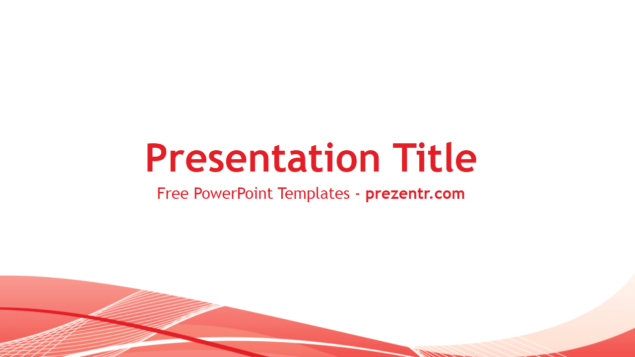 Red Lines PowerPoint template cover slide with red wavy design elements and centered white background text