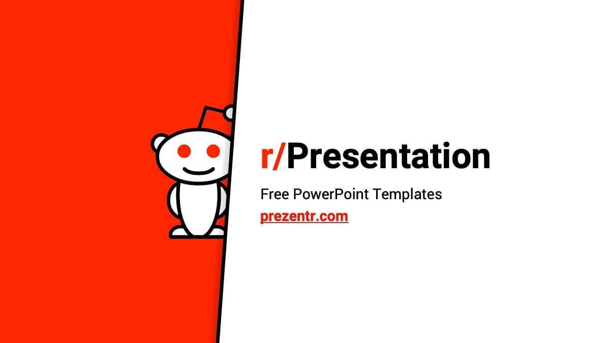 Reddit PowerPoint Template cover slide with Snoo mascot, red and white colors, modern layout