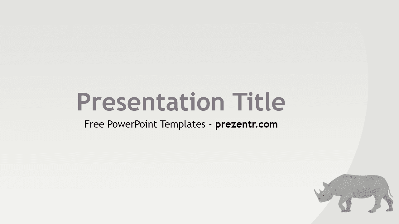 Rhino PowerPoint Templates cover slide with gray rhino illustration and beige background