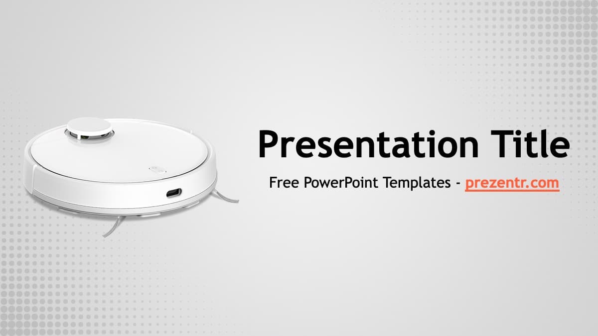 White robotic vacuum on gray gradient background with "Presentation Title" text and prezentr.com watermark