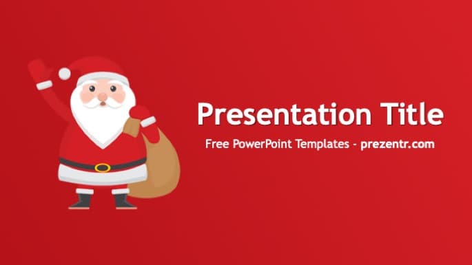 Santa Claus PowerPoint Template cover slide with red background and cartoon Santa character illustration