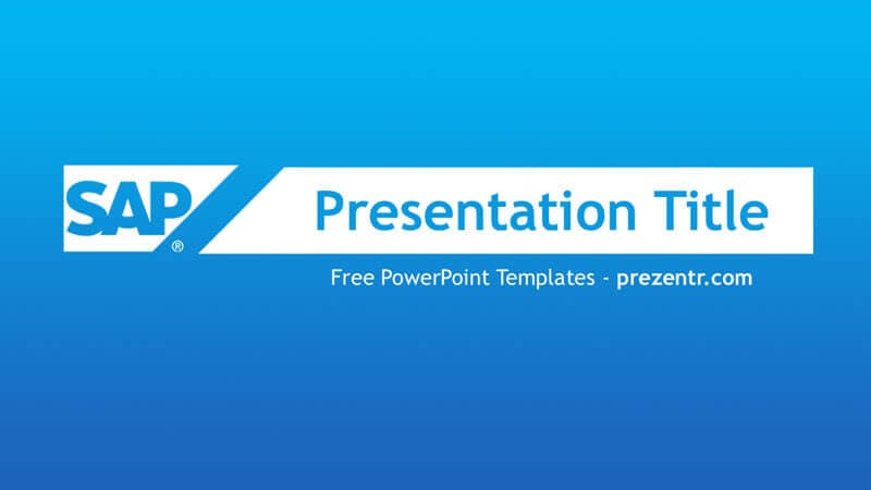 SAP PowerPoint Template cover slide with blue background, white header bar, and SAP logo