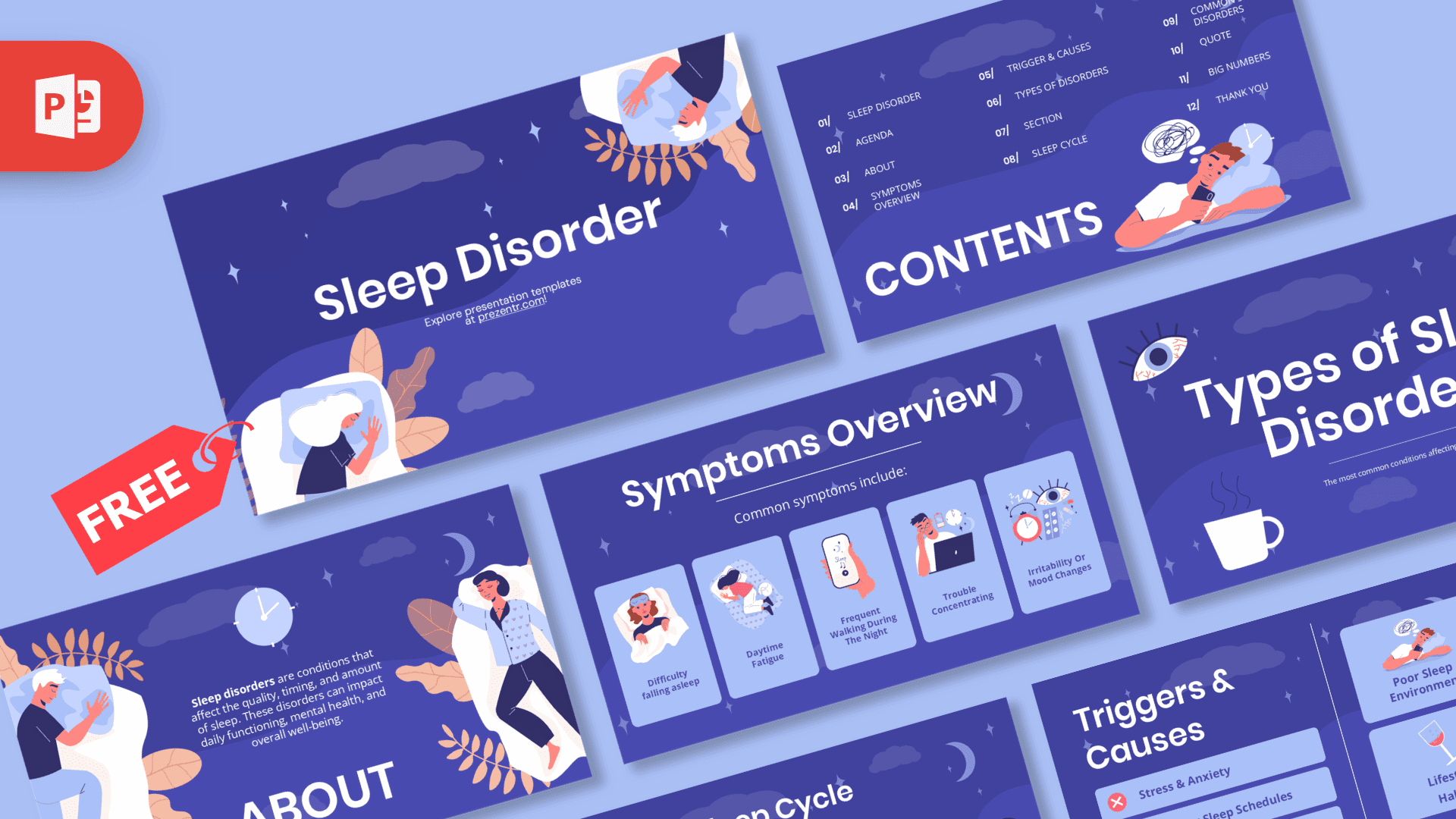 Sleep Disorder PowerPoint Template – preview of all slides