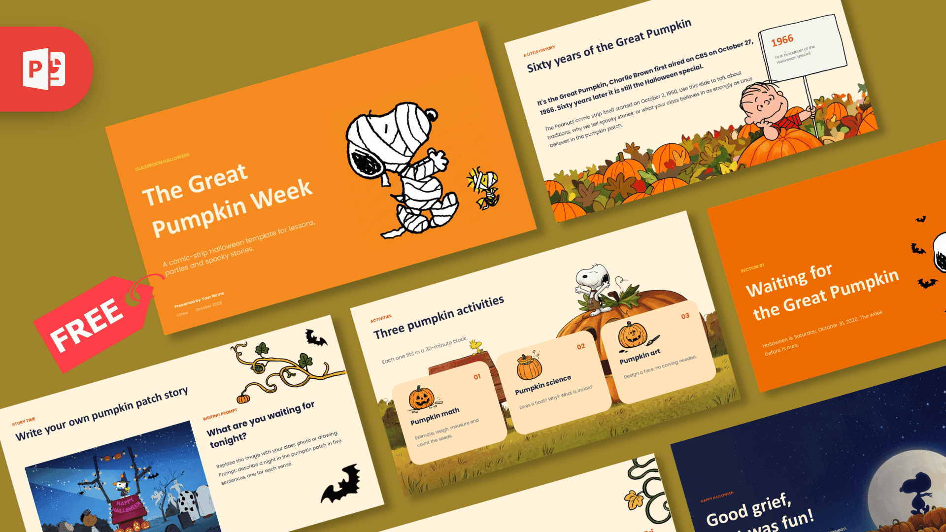 Snoopy Halloween PowerPoint Template – preview of all slides