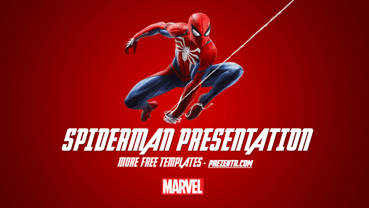 Spiderman Marvel hero above the first slide headline in PowerPoint Template