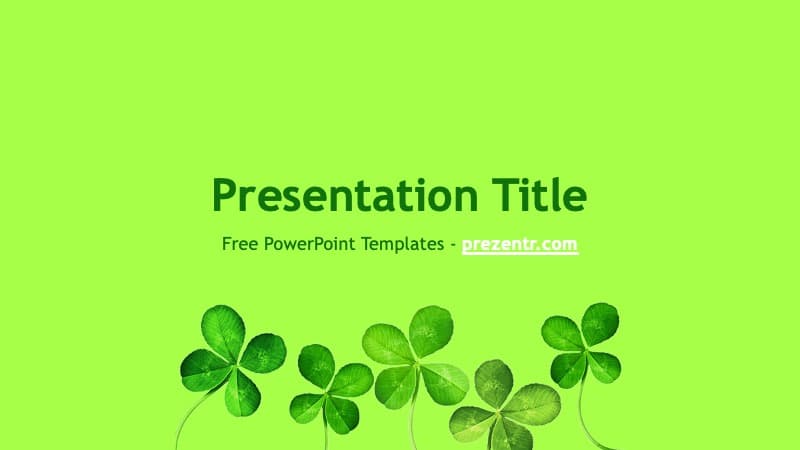 St Patrick Clovers template cover slide with green shamrock designs on bright lime background