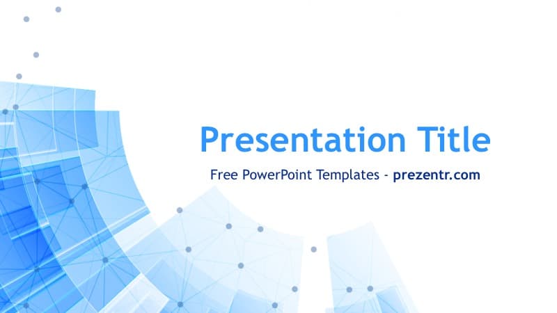 Tech PowerPoint Template cover slide with blue geometric network design and title placeholder