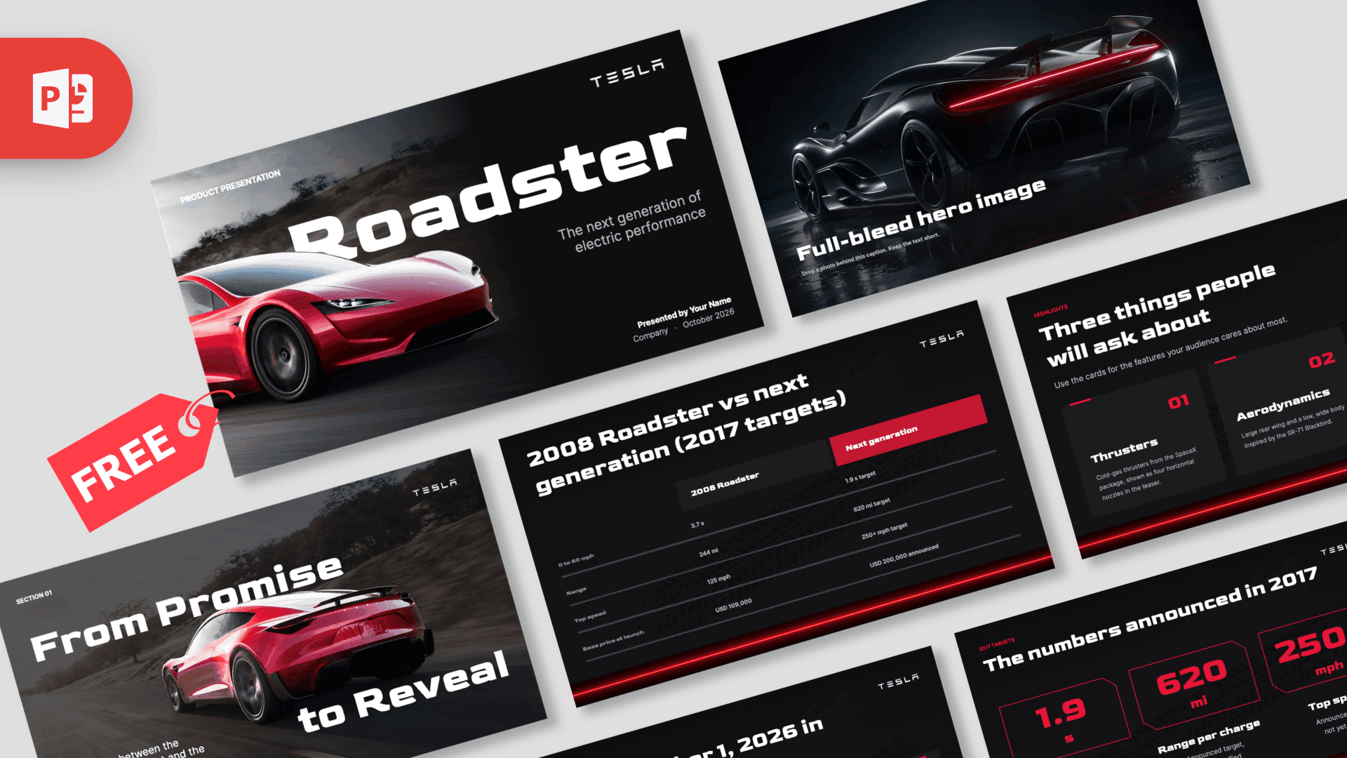 Tesla Roadster PowerPoint Template – preview of all slides