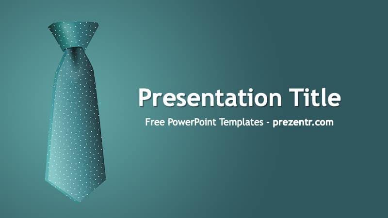 Tie PowerPoint Template cover slide featuring teal dotted necktie on blue gradient background