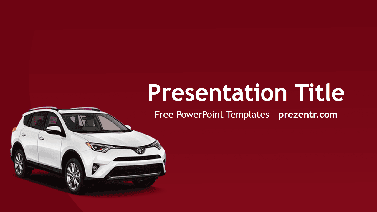 White Toyota SUV on burgundy background with "Presentation Title" text and prezentr.com watermark