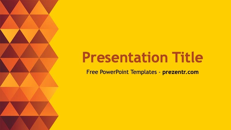 Triangles PowerPoint Template cover slide with geometric orange and red triangles on yellow background