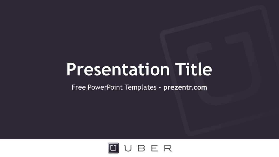 Dark cover slide for Uber PowerPoint Template with centered white text and smartphone device mockup in background