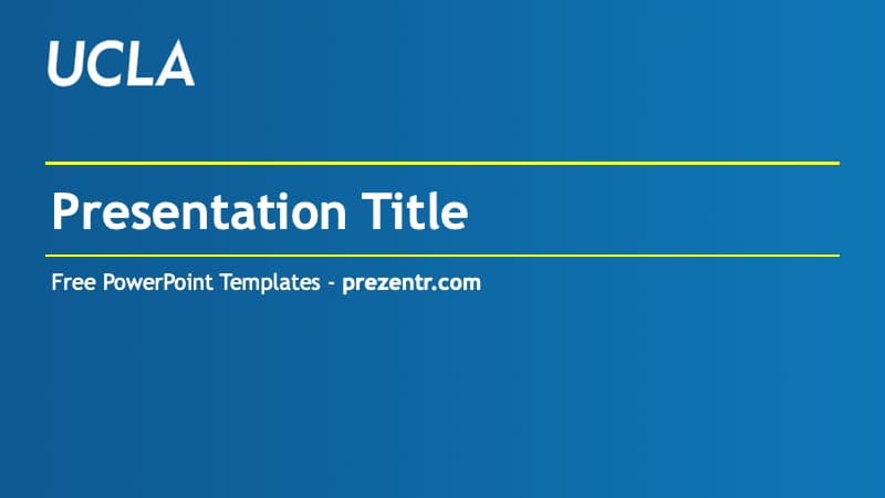 UCLA PPT template cover slide with blue background, yellow accent lines, and white text layout